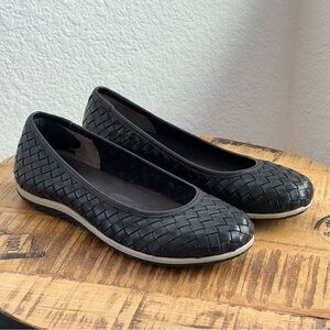 David Tate Woven Leather Ballet Flats 7.5 W Dazzle Black